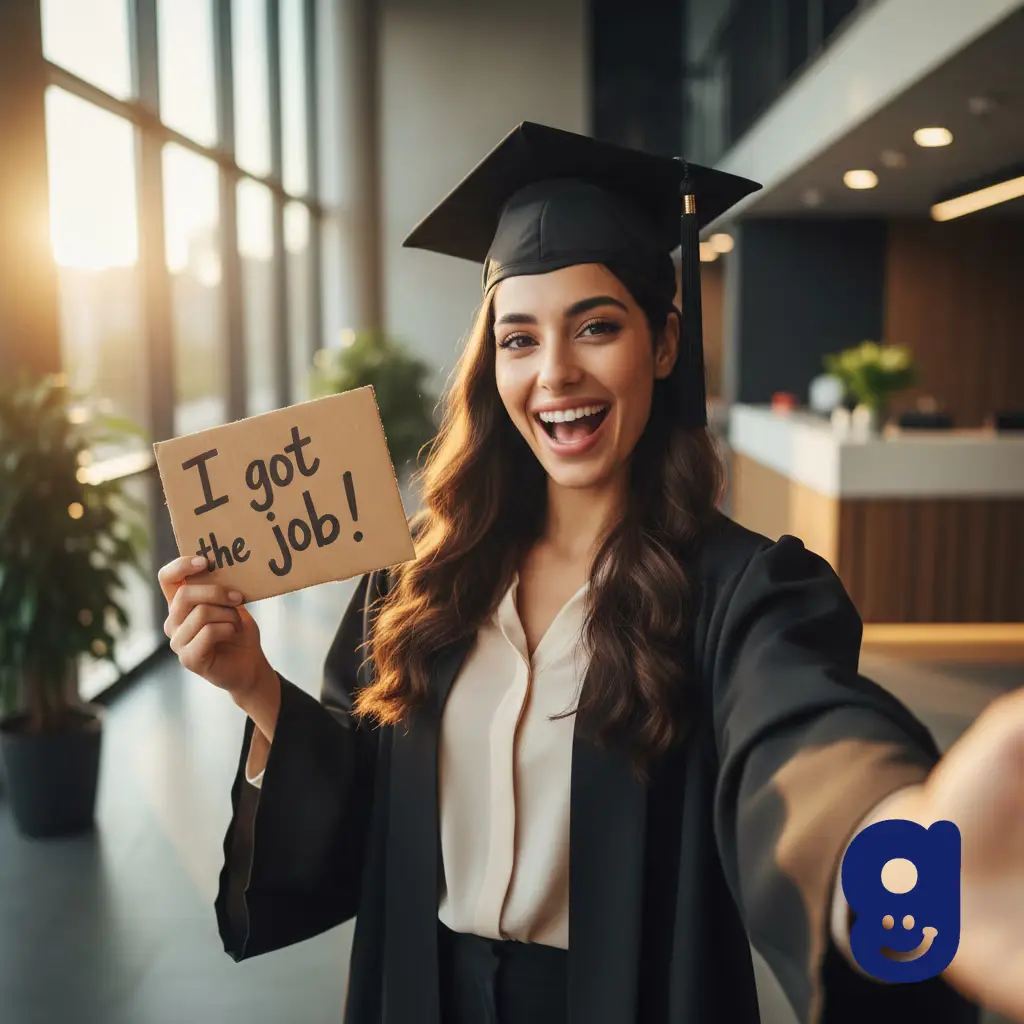 A graduate celebrating getting a new job